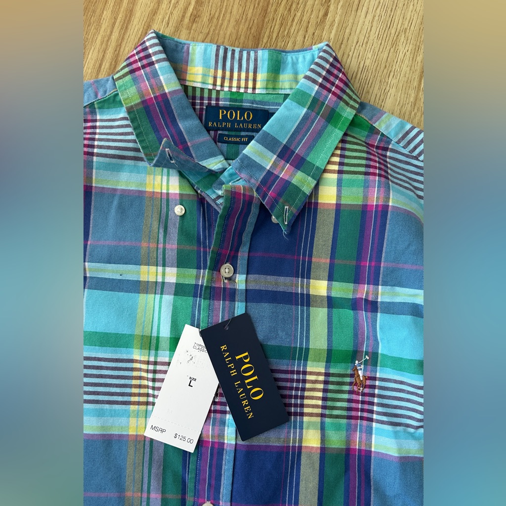 Polo By Ralph Lauren Men's Blue And Green Plaid Shirt